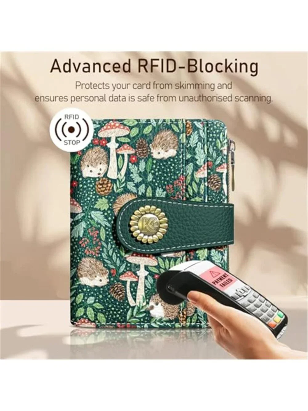 Womens RFID Bifold Wallet Vegan Leather Card Holder Coin Purse Cute Hedgehog